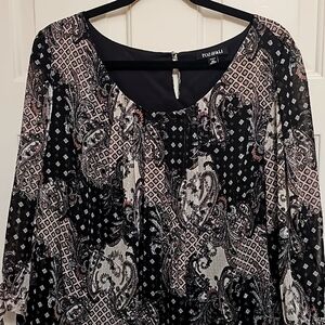 Roz & Ali Blouse Gorgeous for Office or Casual 2x Black Pink Silver